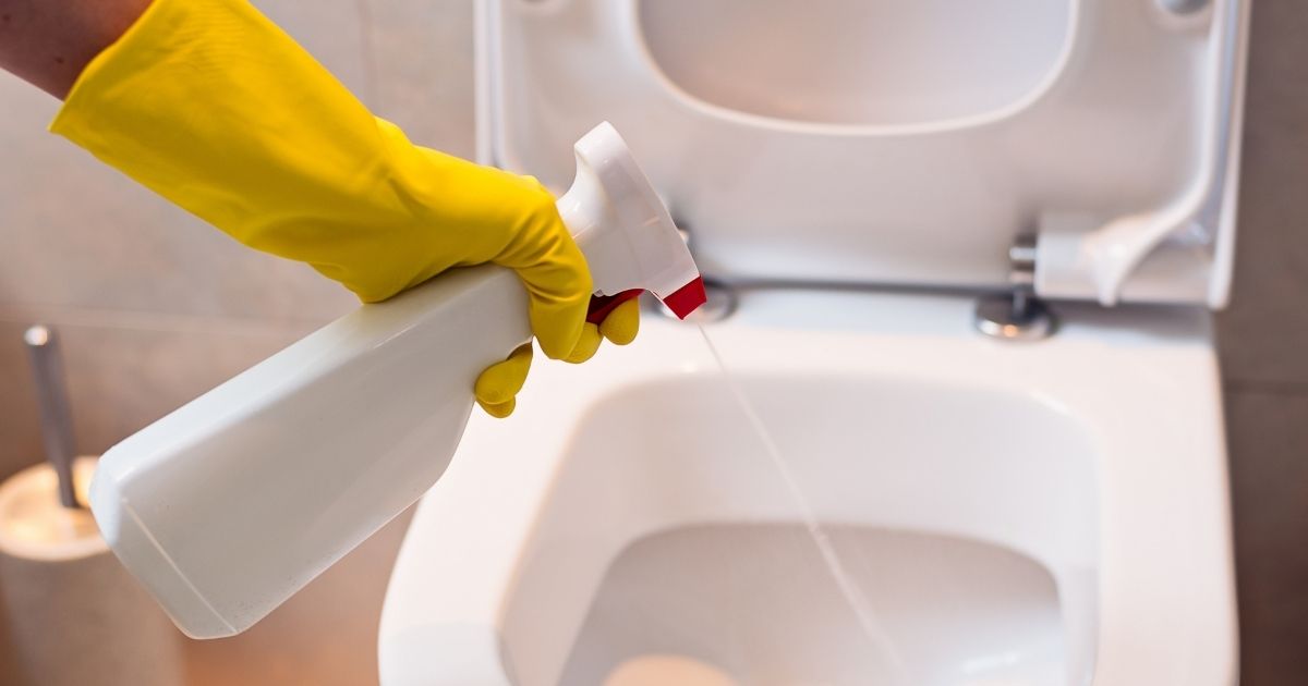 cleaning toilet with spray antibacterial detergent