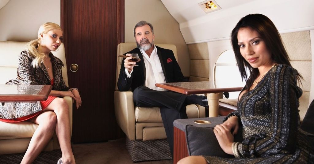 Wealthy man in a private jet